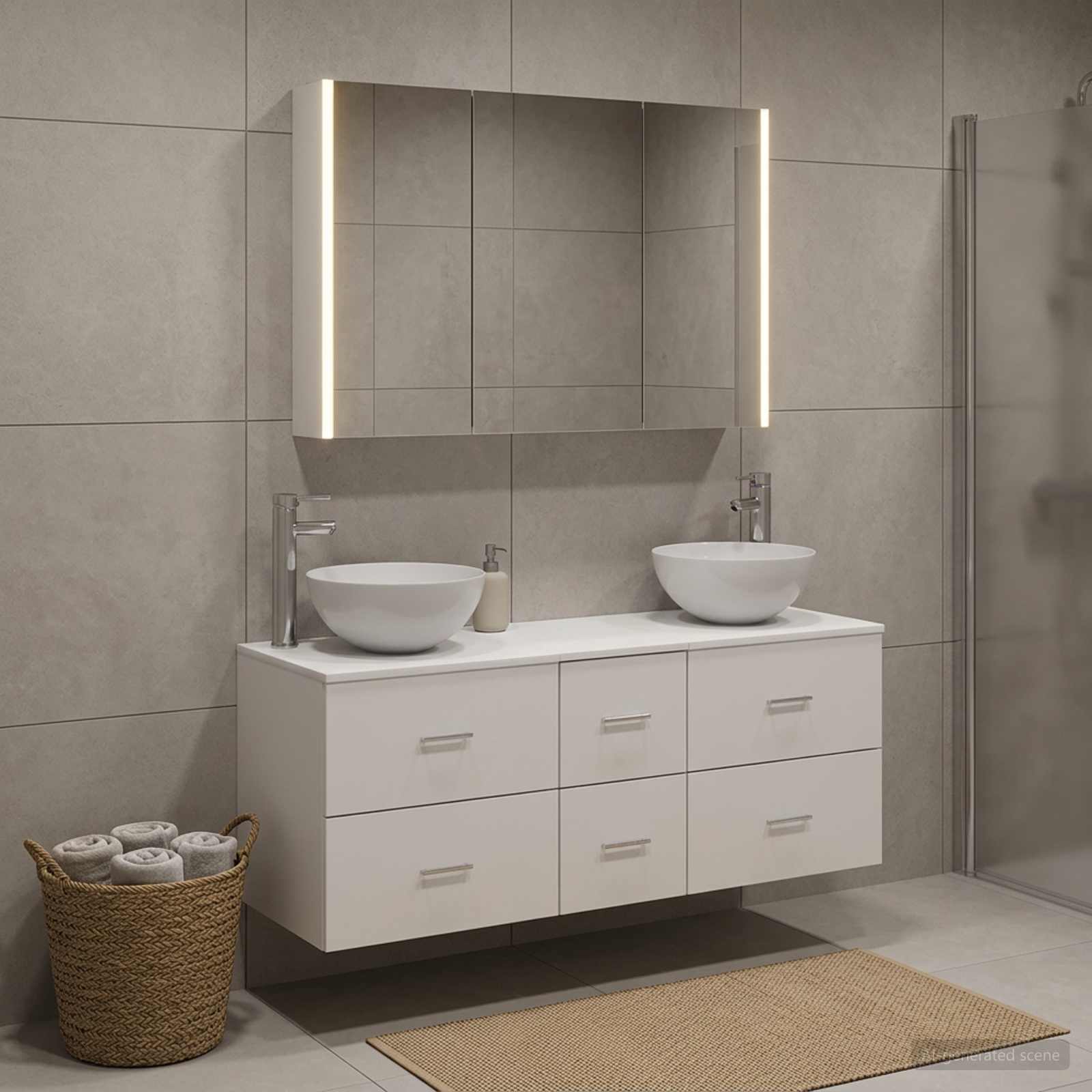 Badezimmermöbel-Set 4 stk. Weiß Ingenieurholz und Glas