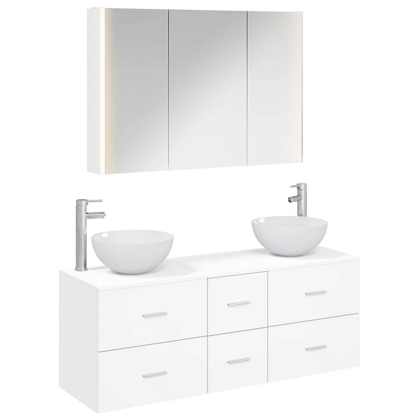 Badezimmermöbel-Set 4 stk. Weiß Ingenieurholz und Glas