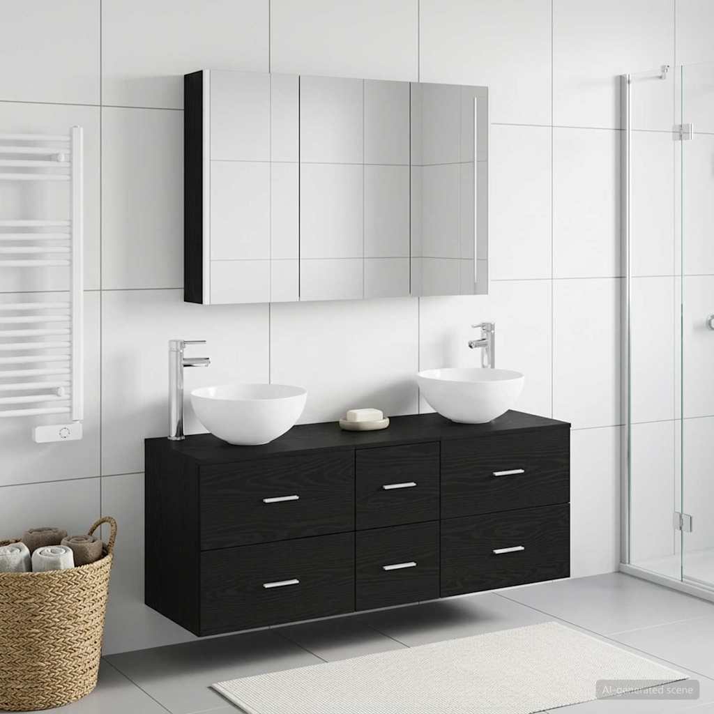 Badezimmermöbel-Set 4 stk. Schwarze Eiche