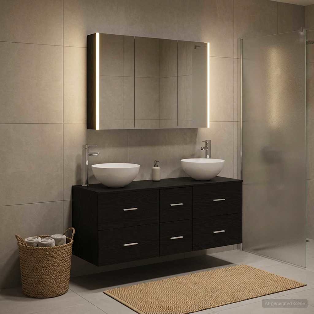 Badezimmermöbel-Set 4 stk. Schwarze Eiche