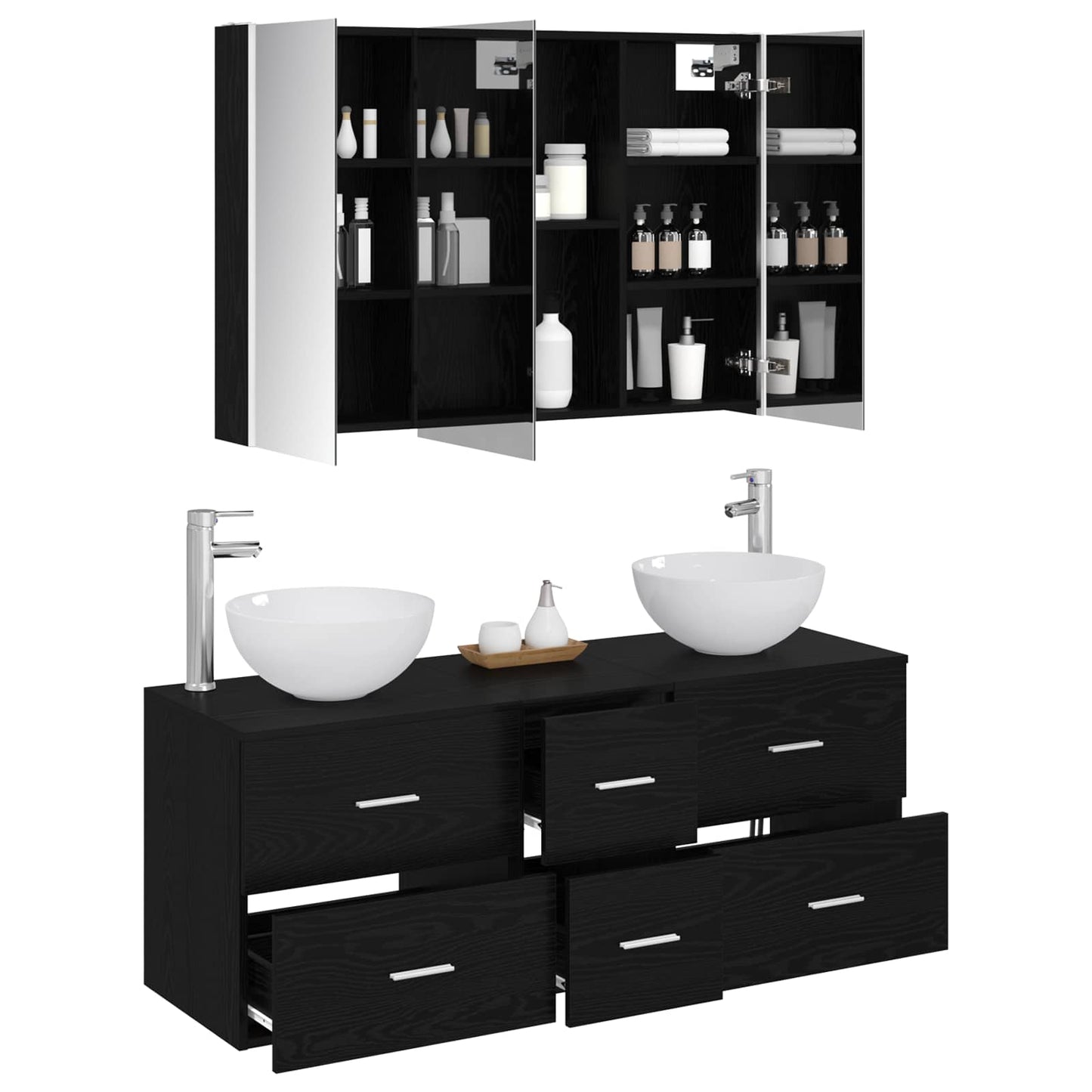 Badezimmermöbel-Set 4 stk. Schwarze Eiche
