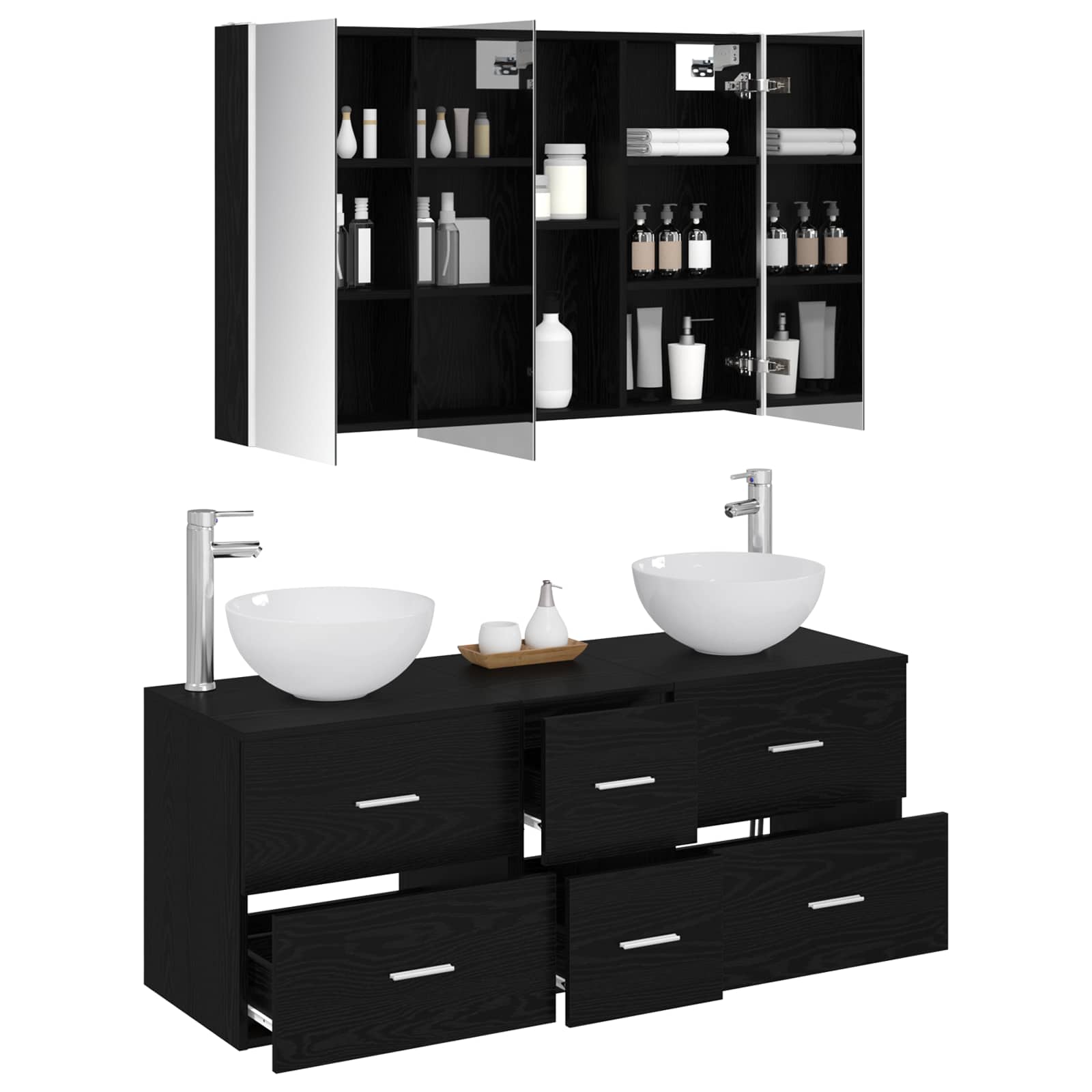 Badezimmermöbel-Set 4 stk. Schwarze Eiche