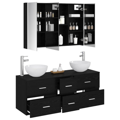 Badezimmermöbel-Set 4 stk. Schwarze Eiche