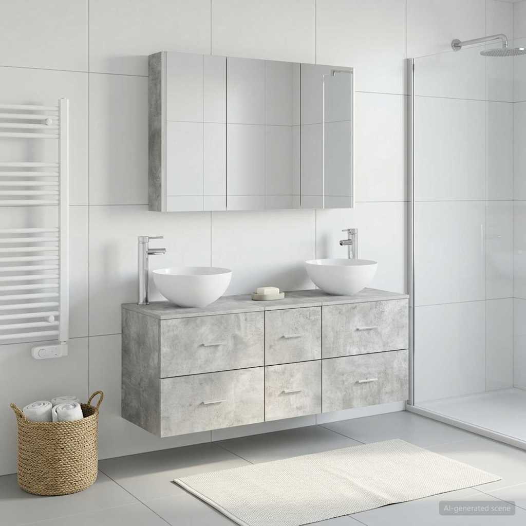 Badezimmermöbel-Set 4 stk. Betongrau Ingenieurholz und Glas
