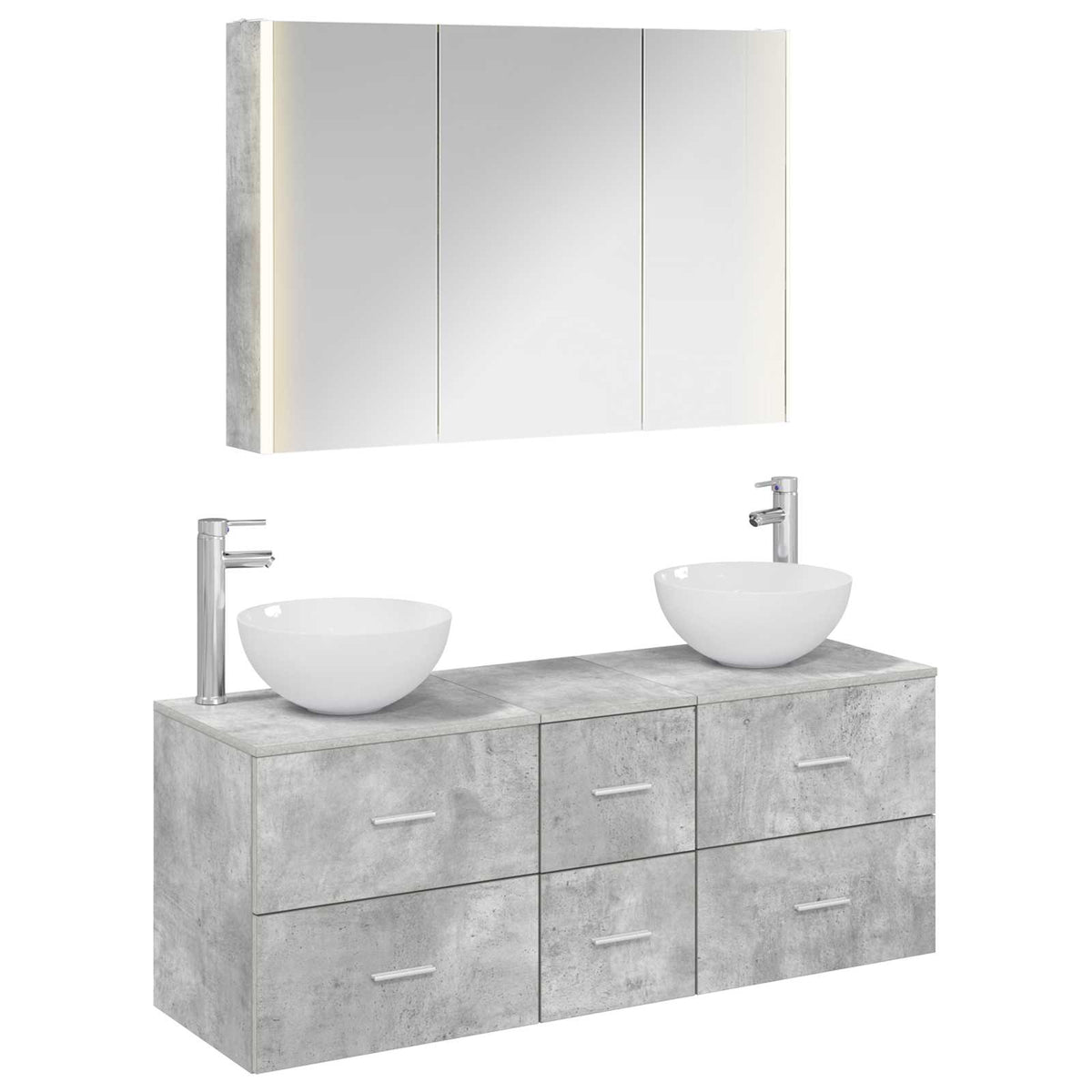 Badezimmermöbel-Set 4 stk. Betongrau Ingenieurholz und Glas