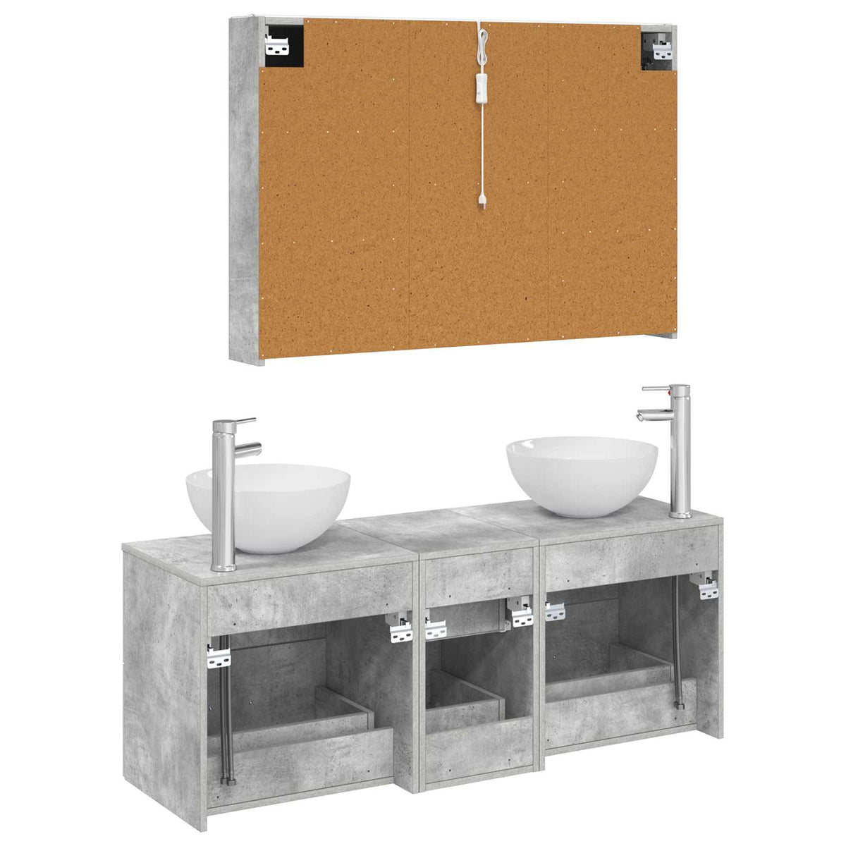 Badezimmermöbel-Set 4 stk. Betongrau Ingenieurholz und Glas