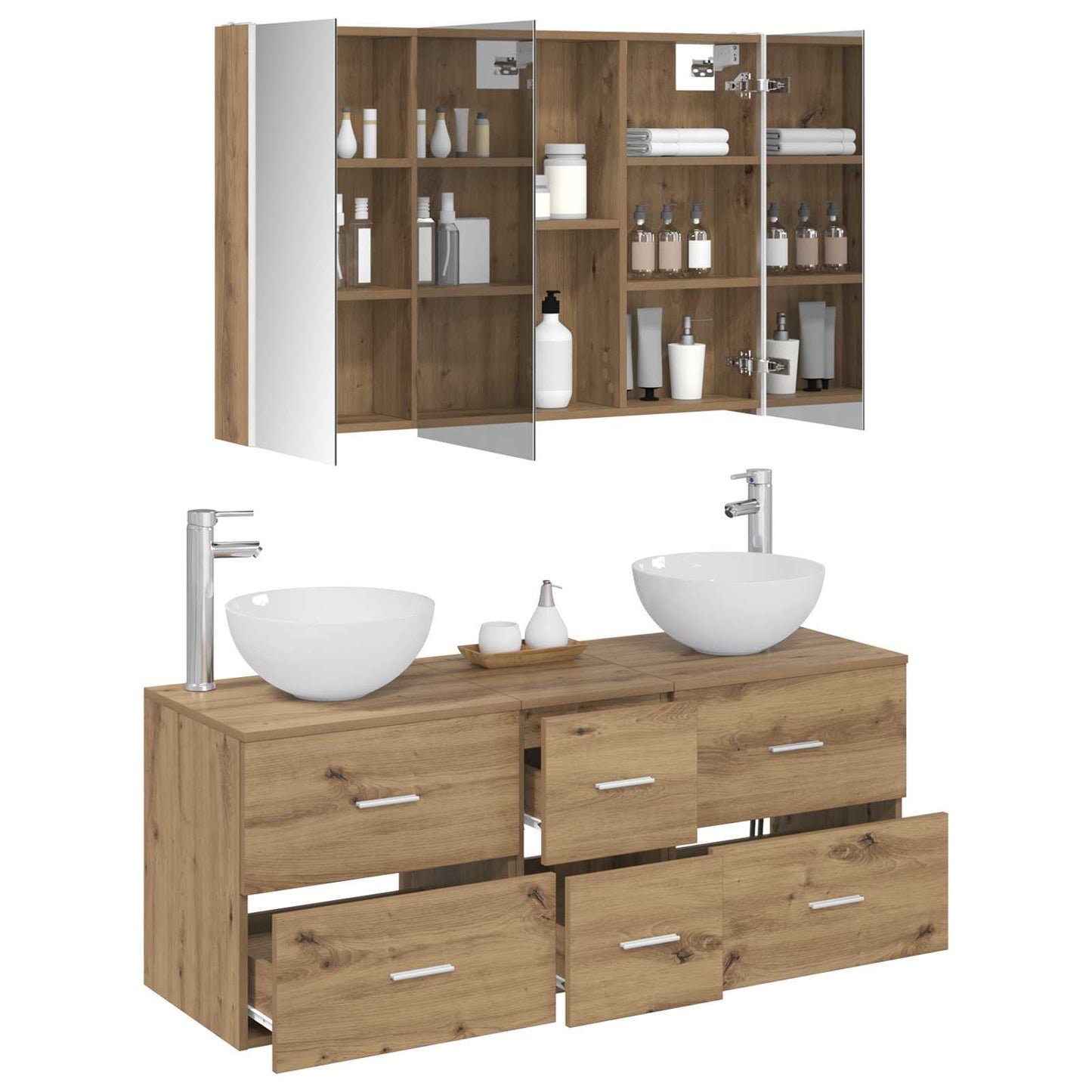 Badezimmermöbel-Set 4 stk. Artisan-Eiche Ingenieurholz und Glas