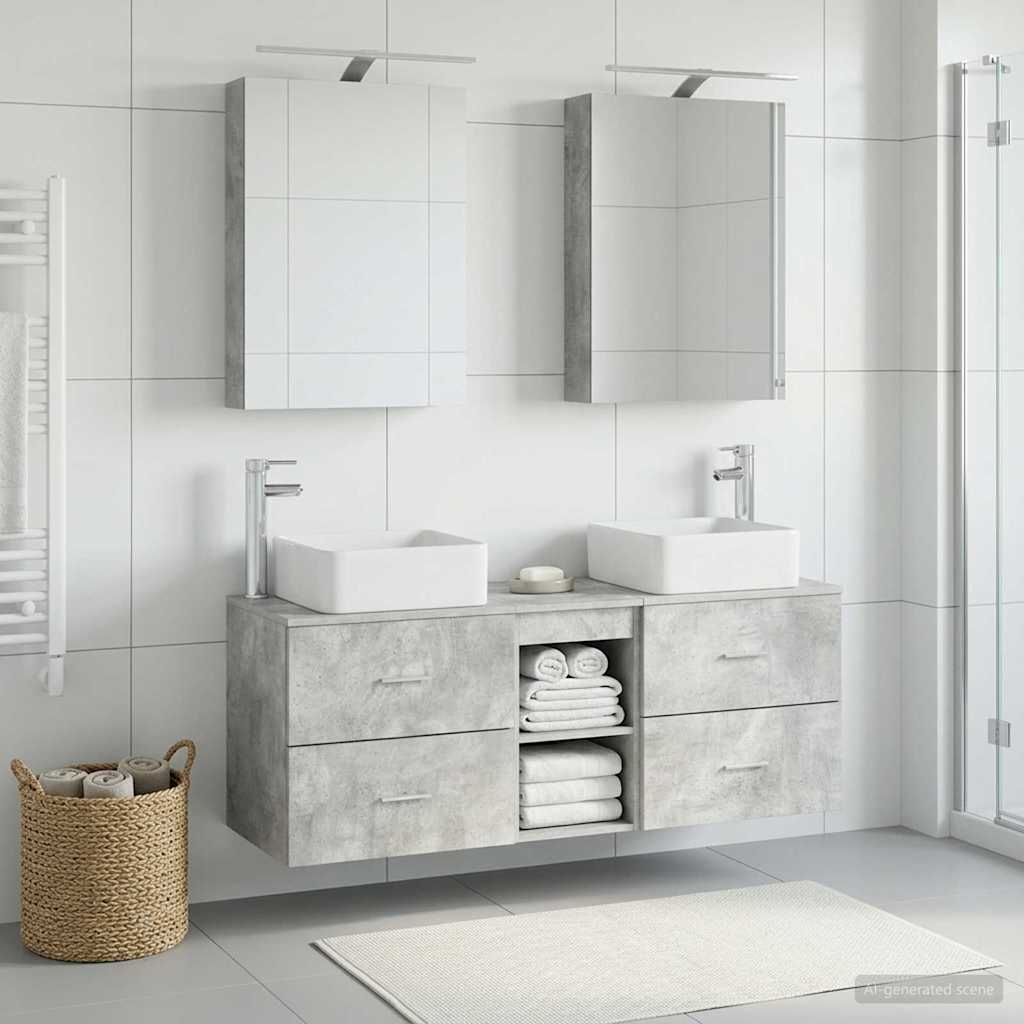 Badezimmermöbel-Set 5 stk. Betongrau Ingenieurholz und Glas
