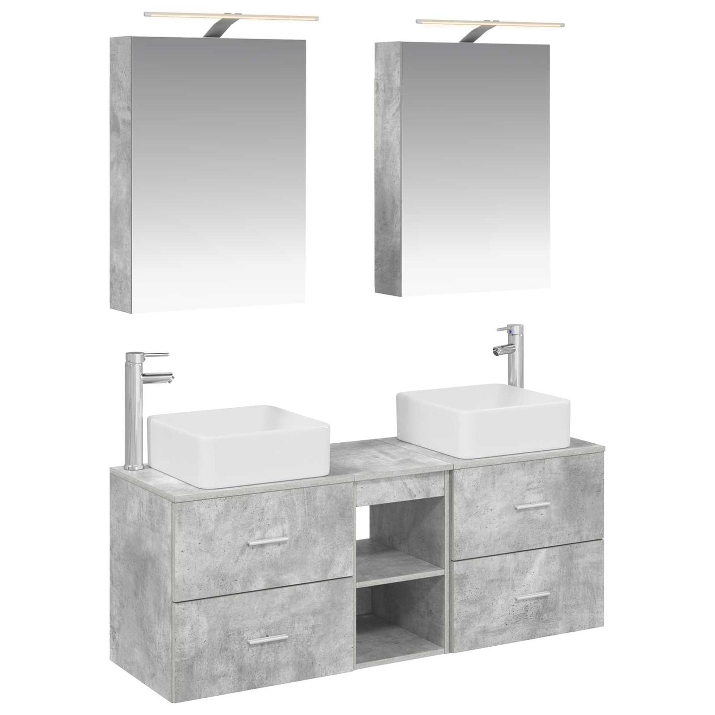 Badezimmermöbel-Set 5 stk. Betongrau Ingenieurholz und Glas