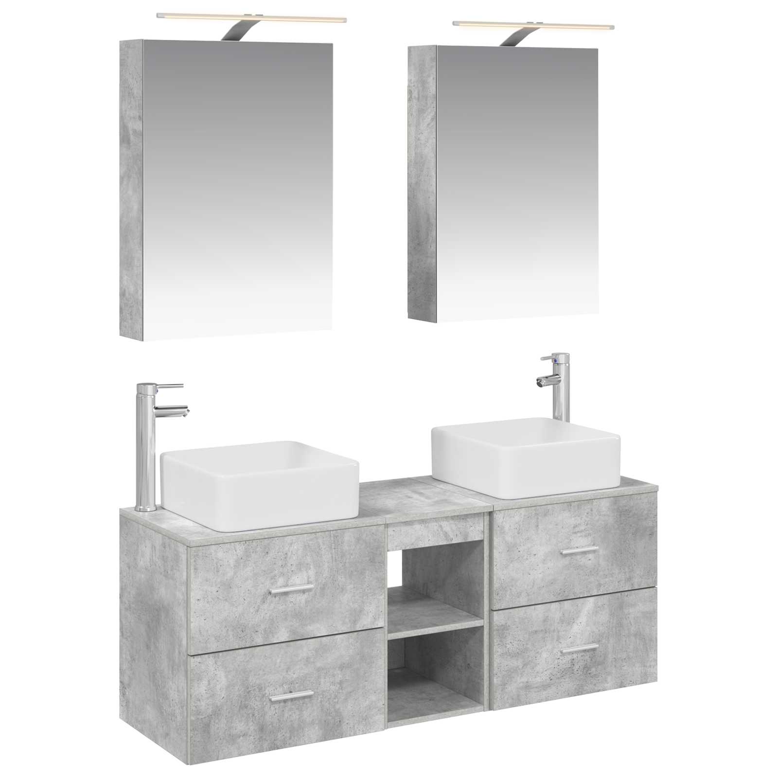 Badezimmermöbel-Set 5 stk. Betongrau Ingenieurholz und Glas