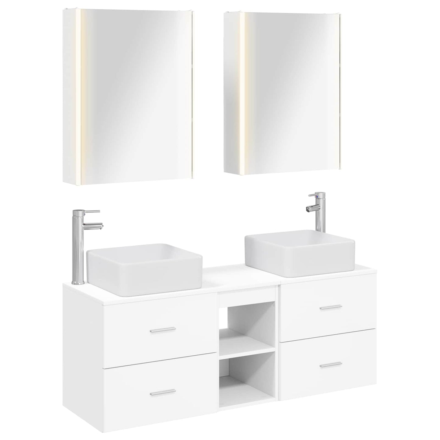 Badezimmermöbel-Set 5 stk. Weiß Ingenieurholz und Glas