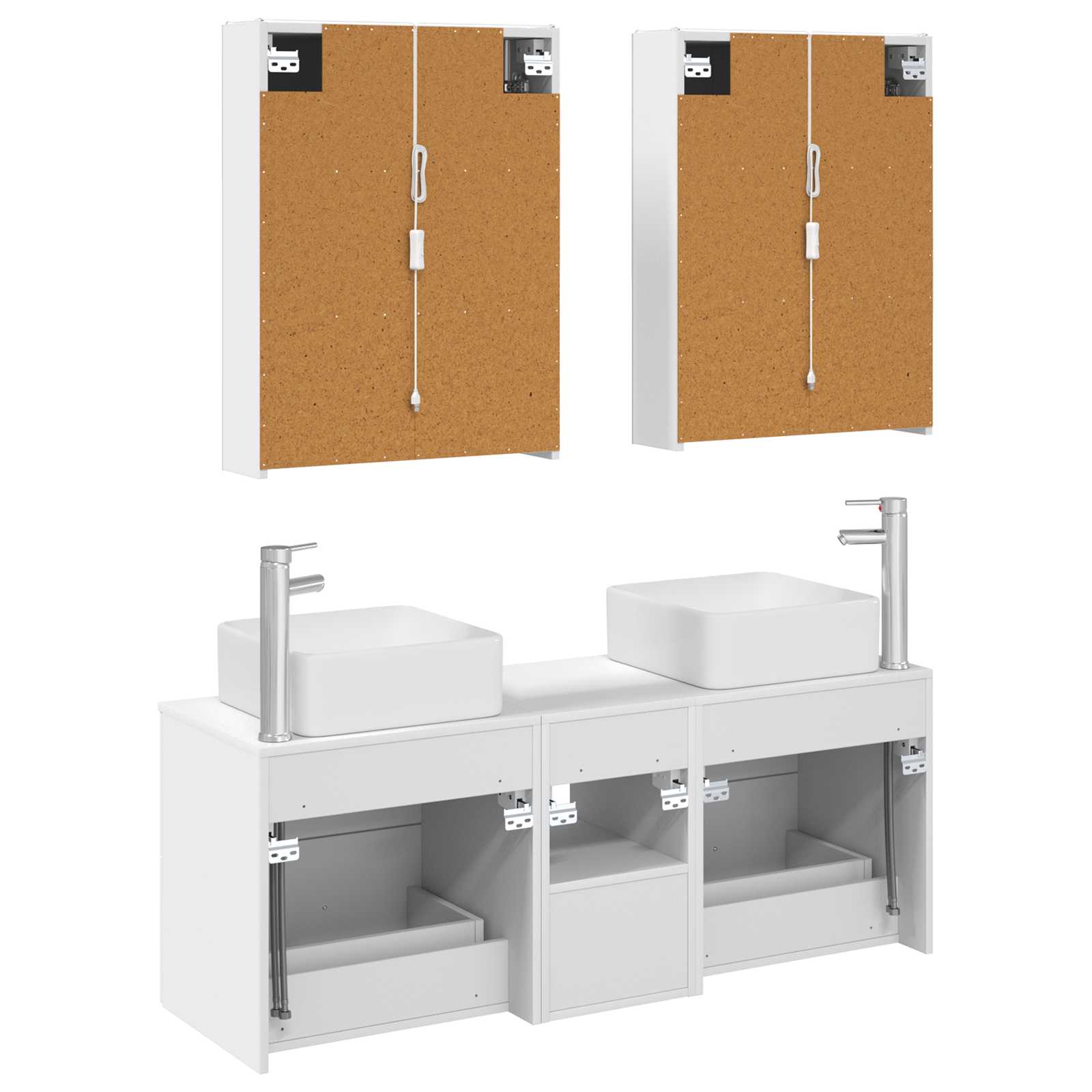 Badezimmermöbel-Set 5 stk. Weiß Ingenieurholz und Glas