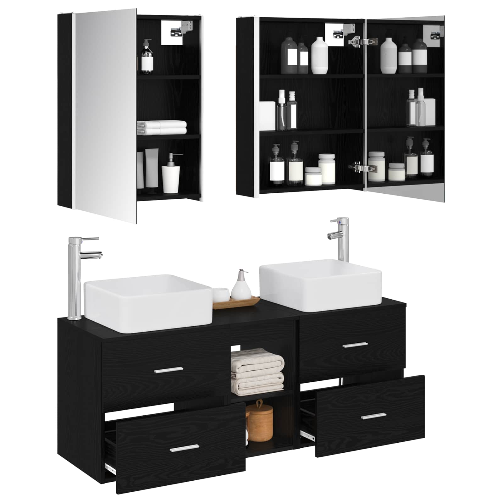 Badezimmermöbel-Set 5 stk. Schwarze Eiche