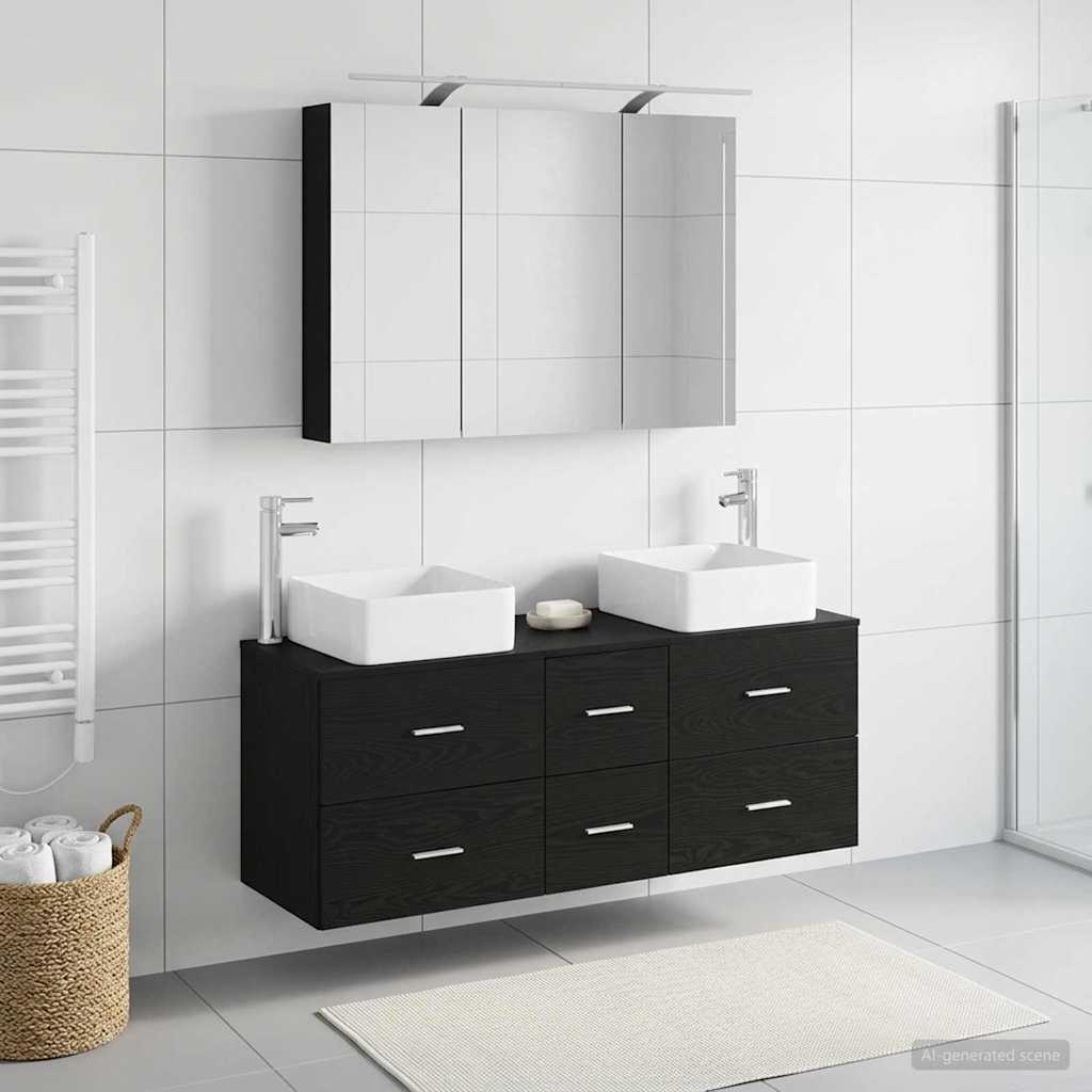 Badezimmermöbel-Set 4 stk. Schwarze Eiche