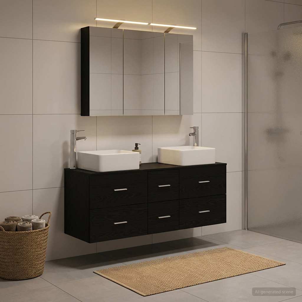 Badezimmermöbel-Set 4 stk. Schwarze Eiche