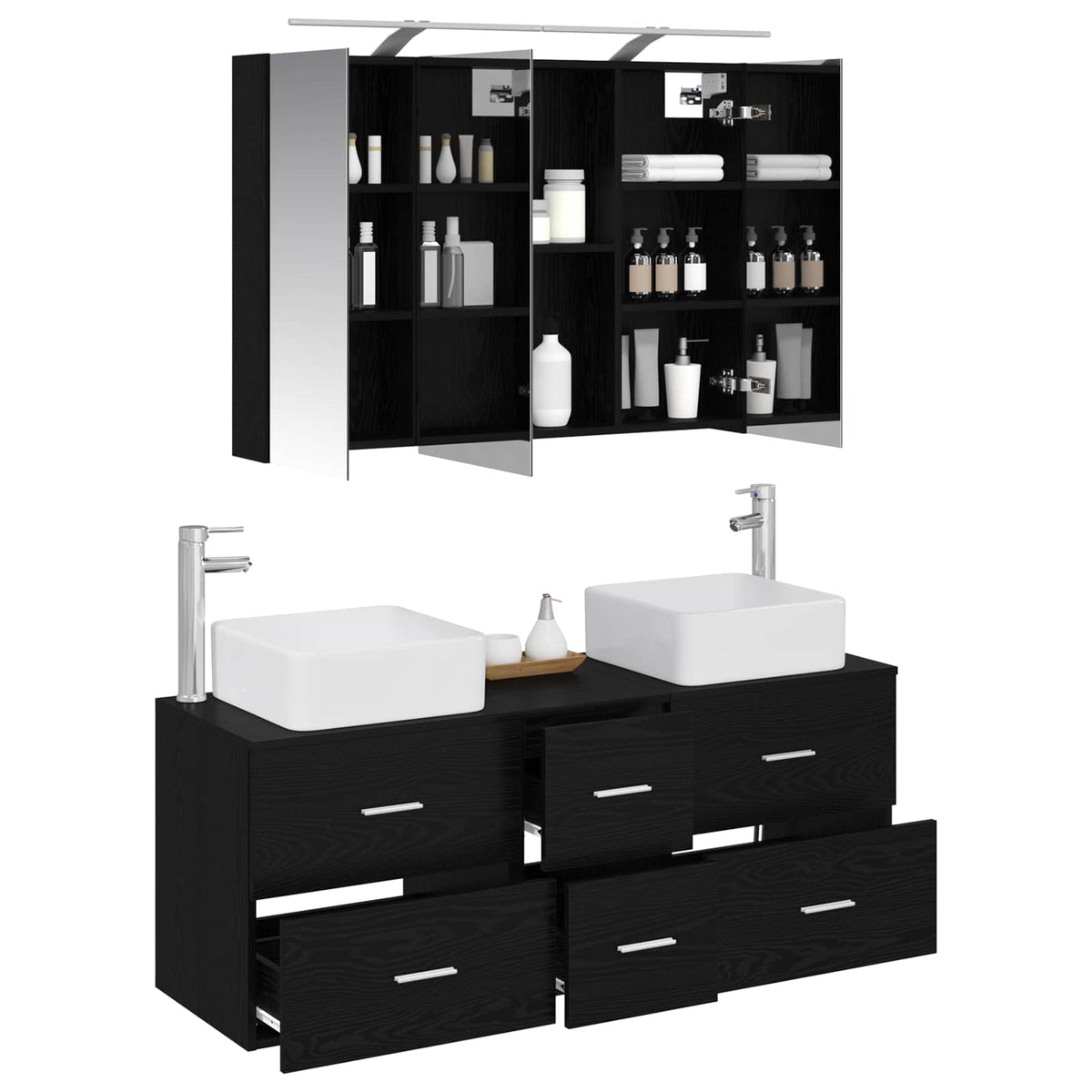 Badezimmermöbel-Set 4 stk. Schwarze Eiche