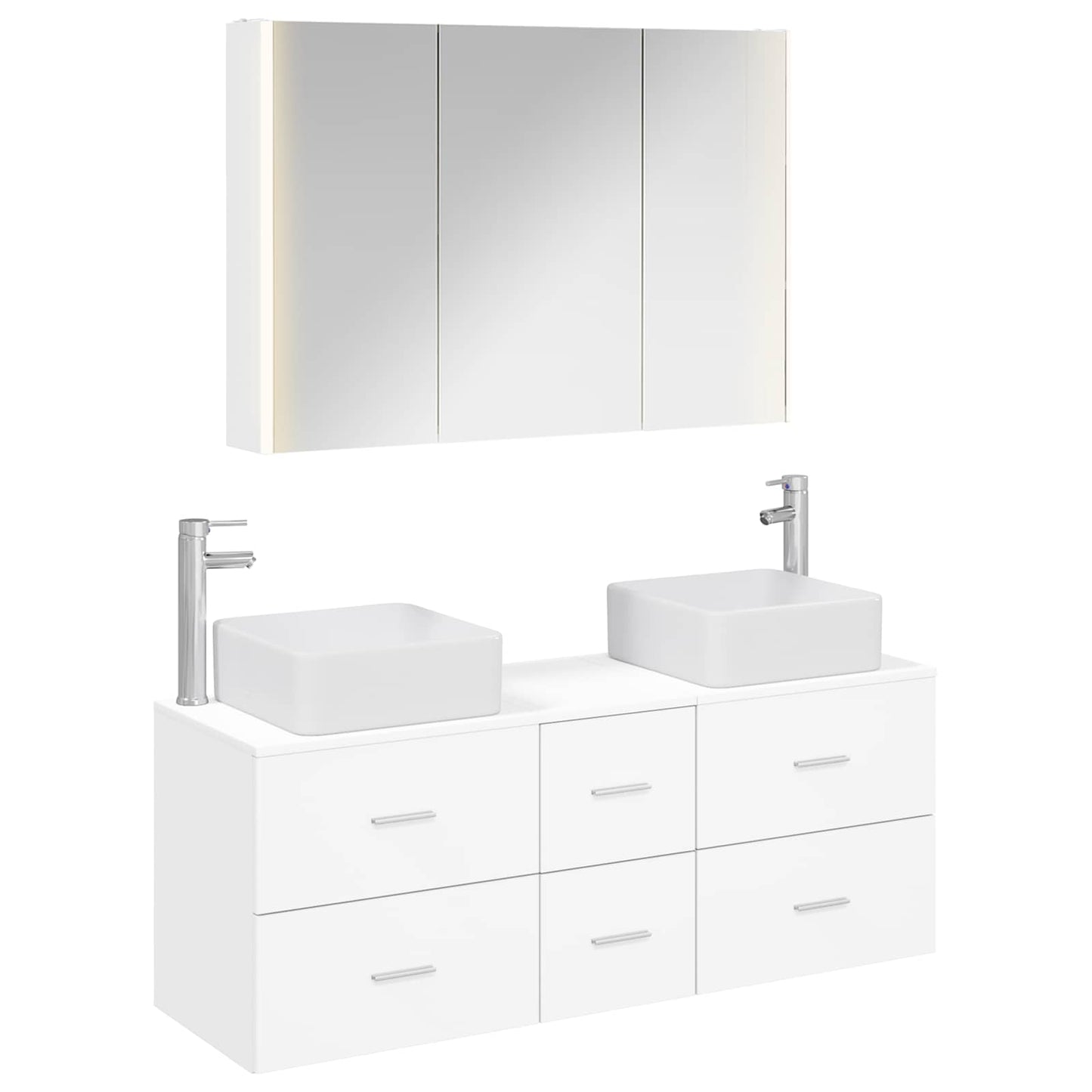 Badezimmermöbel-Set 4 stk. Weiß Ingenieurholz und Glas