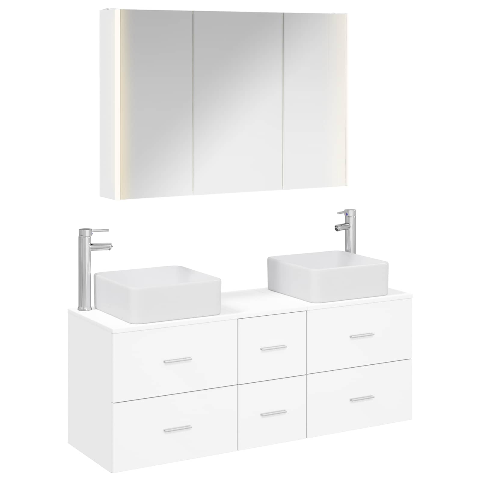 Badezimmermöbel-Set 4 stk. Weiß Ingenieurholz und Glas