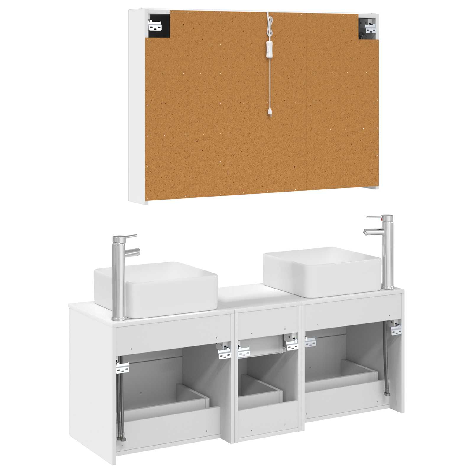 Badezimmermöbel-Set 4 stk. Weiß Ingenieurholz und Glas