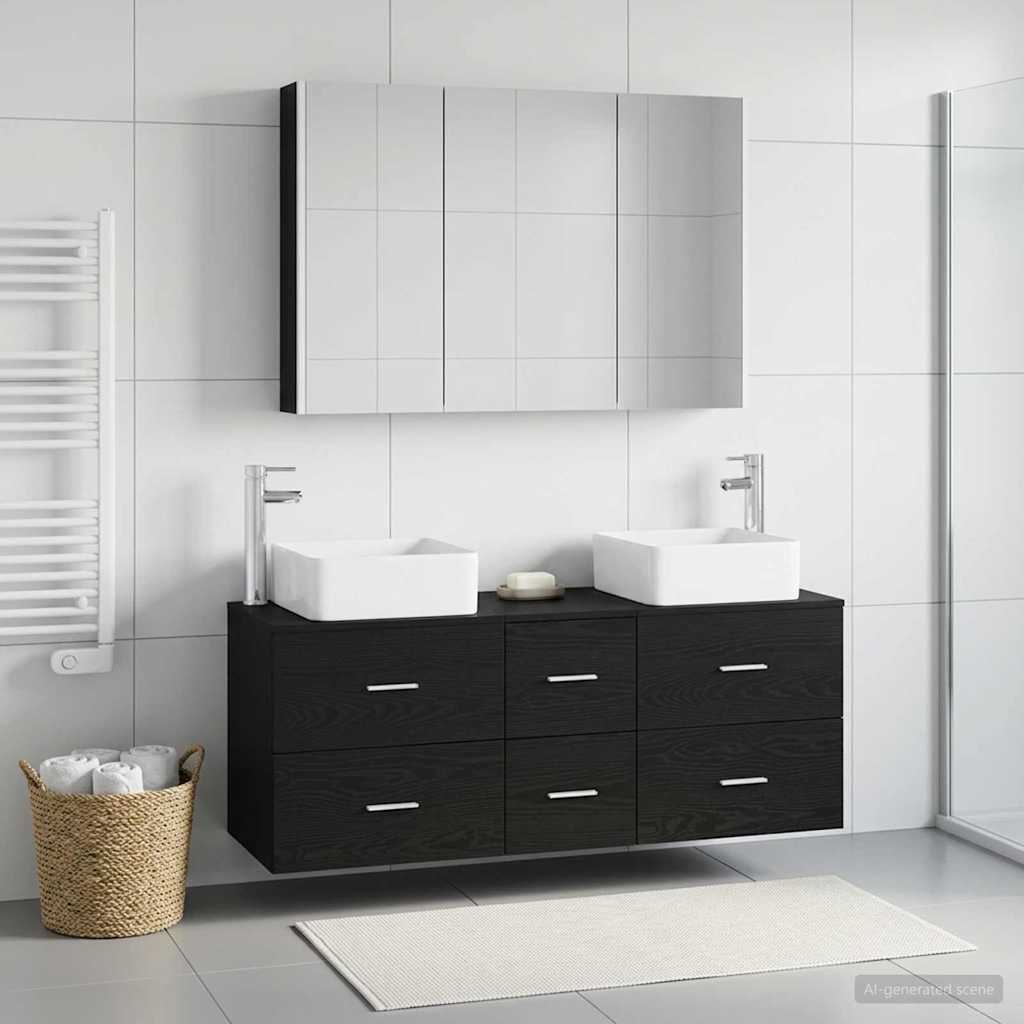 Badezimmermöbel-Set 4 stk. Schwarze Eiche