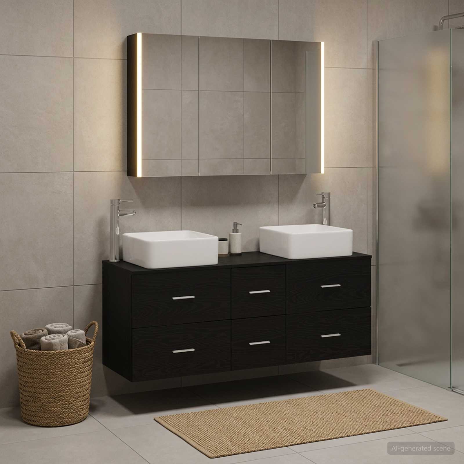 Badezimmermöbel-Set 4 stk. Schwarze Eiche