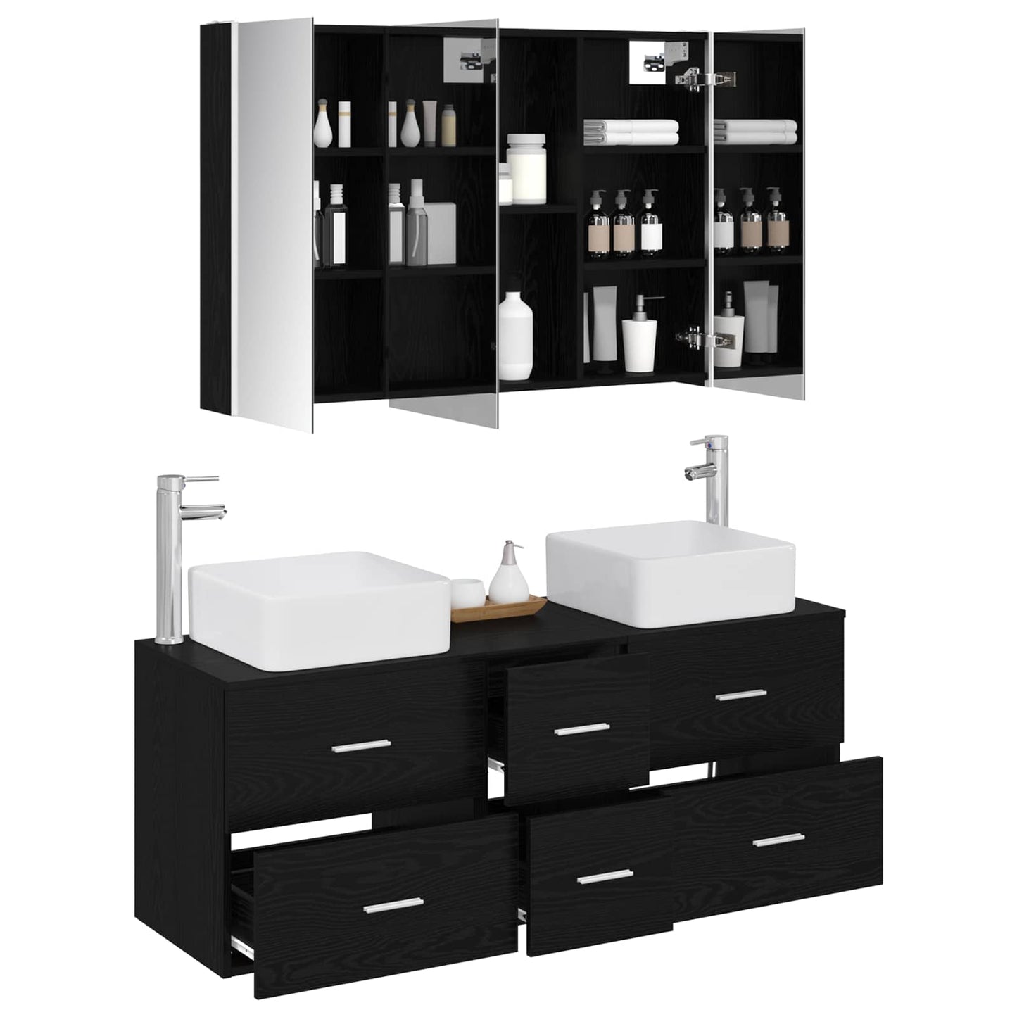 Badezimmermöbel-Set 4 stk. Schwarze Eiche