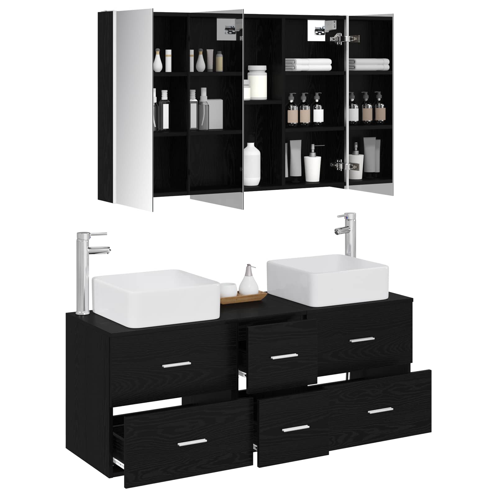 Badezimmermöbel-Set 4 stk. Schwarze Eiche