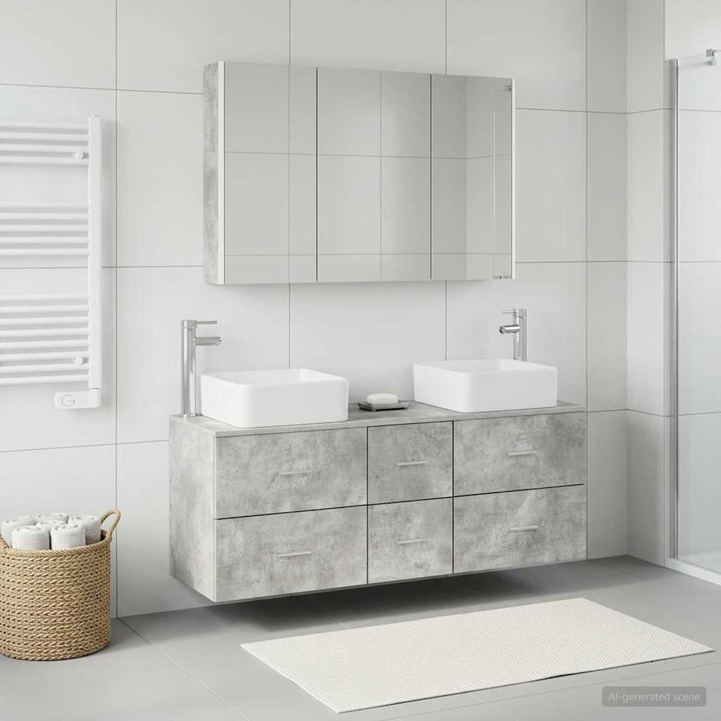 Badezimmermöbel-Set 4 stk. Betongrau Ingenieurholz und Glas