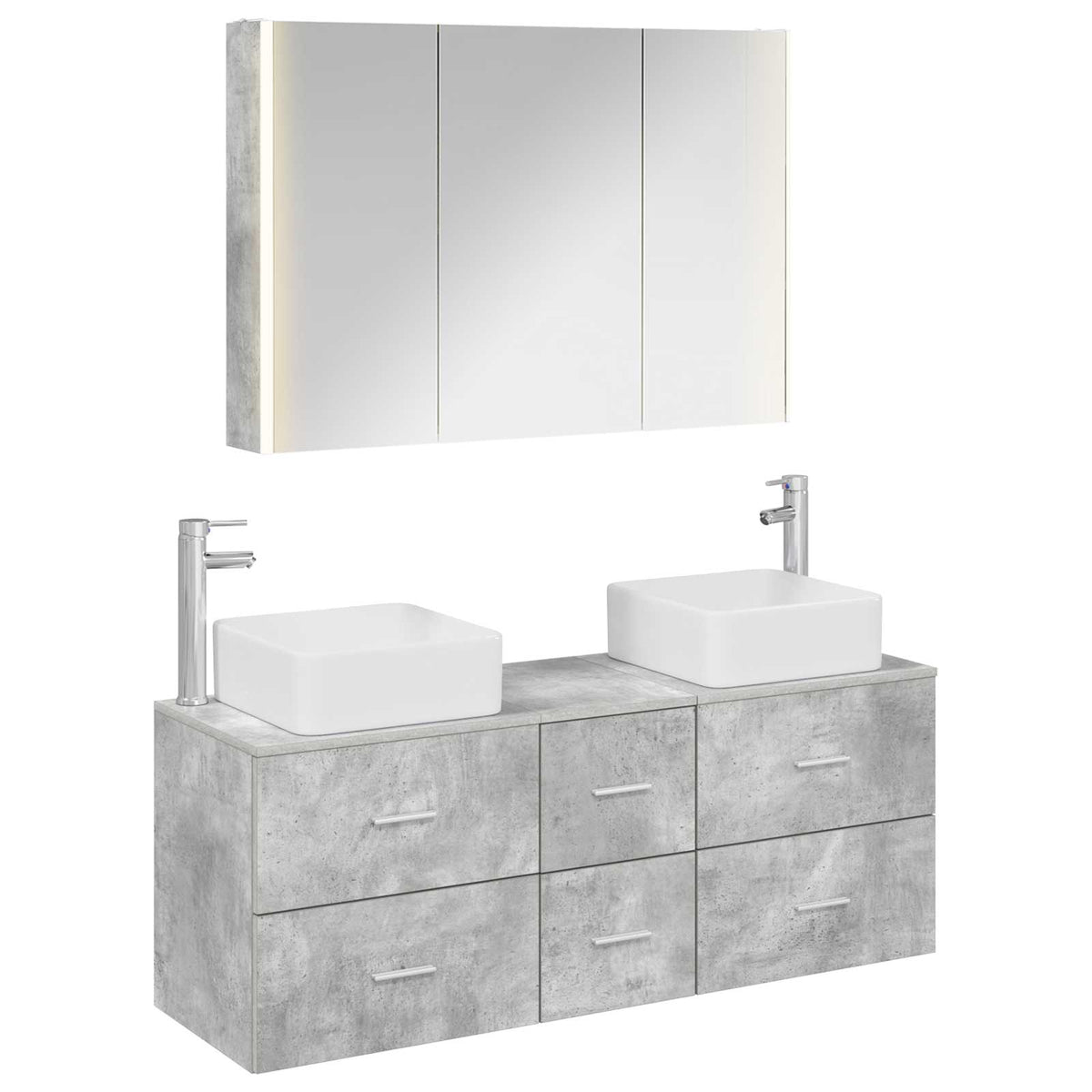 Badezimmermöbel-Set 4 stk. Betongrau Ingenieurholz und Glas