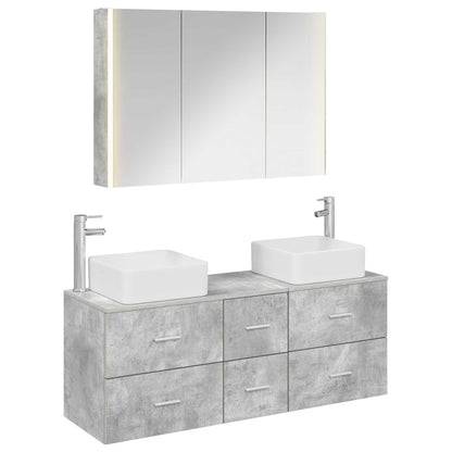 Badezimmermöbel-Set 4 stk. Betongrau Ingenieurholz und Glas