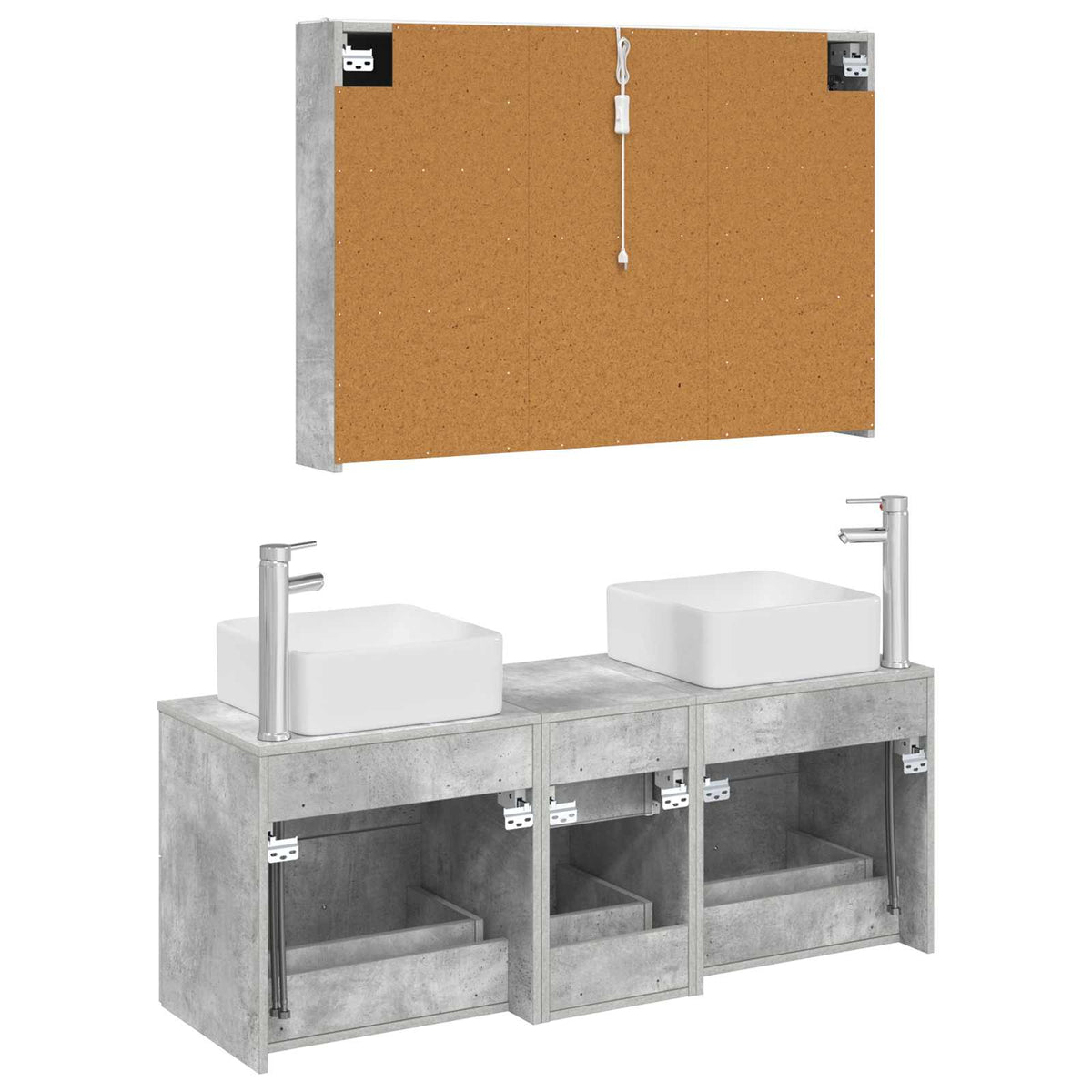 Badezimmermöbel-Set 4 stk. Betongrau Ingenieurholz und Glas