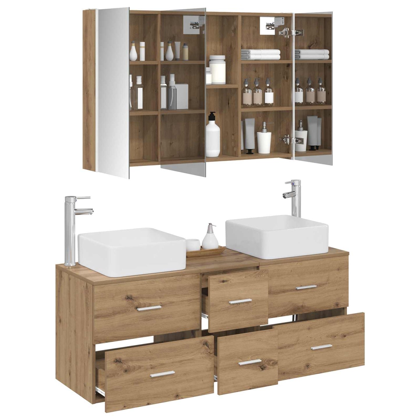 Badezimmermöbel-Set 4 stk. Artisan-Eiche Ingenieurholz und Glas