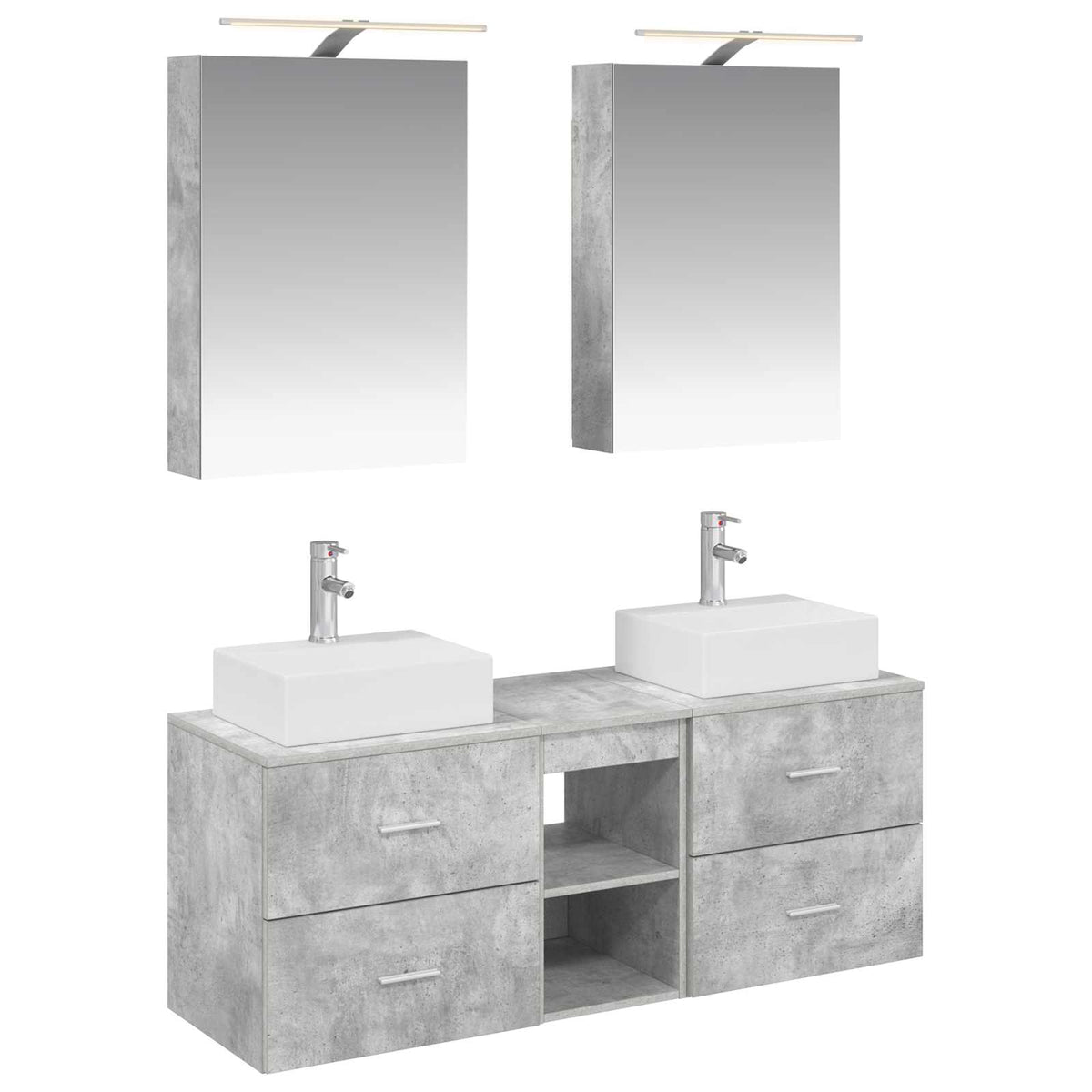Badezimmermöbel-Set 5 stk. Betongrau Ingenieurholz und Glas