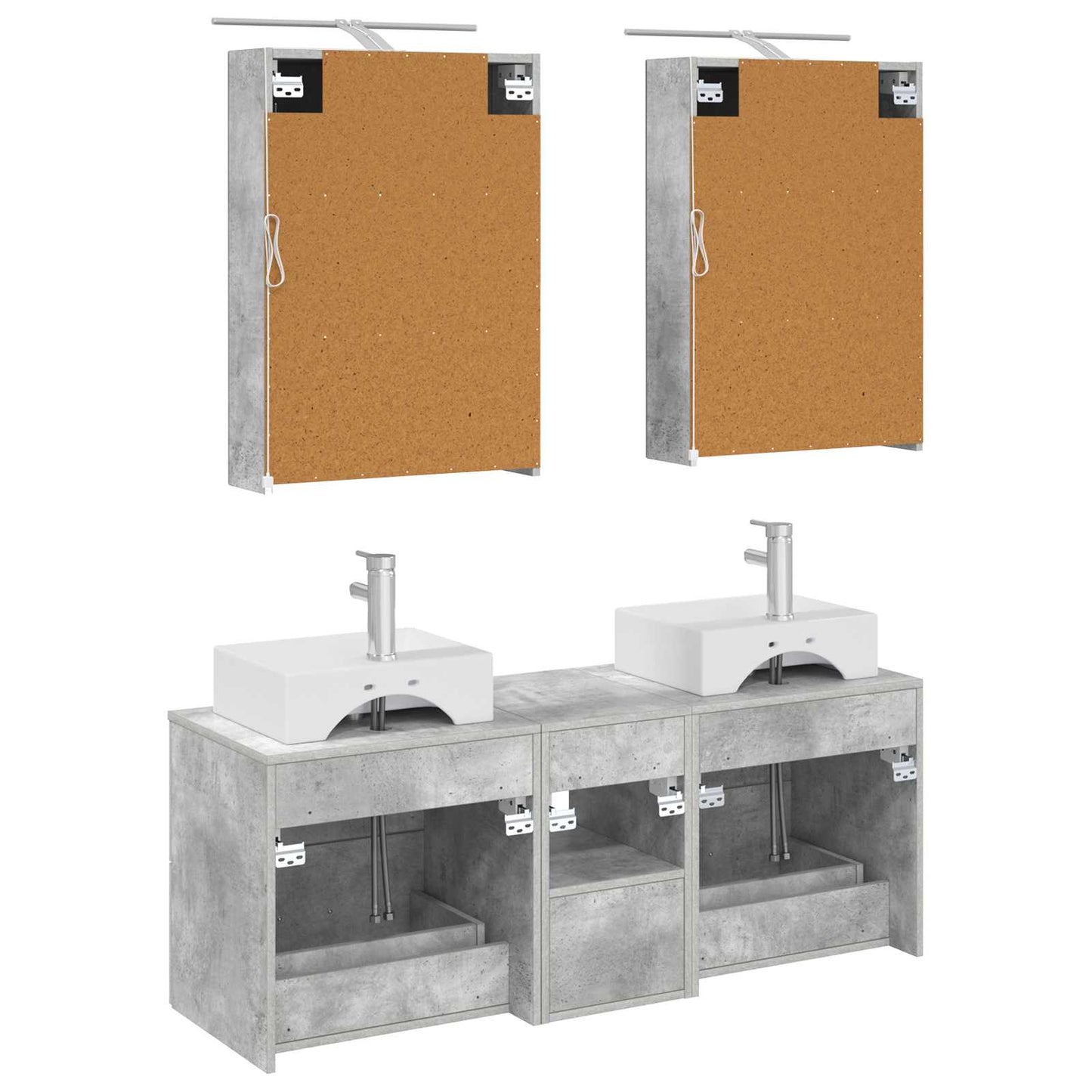 Badezimmermöbel-Set 5 stk. Betongrau Ingenieurholz und Glas
