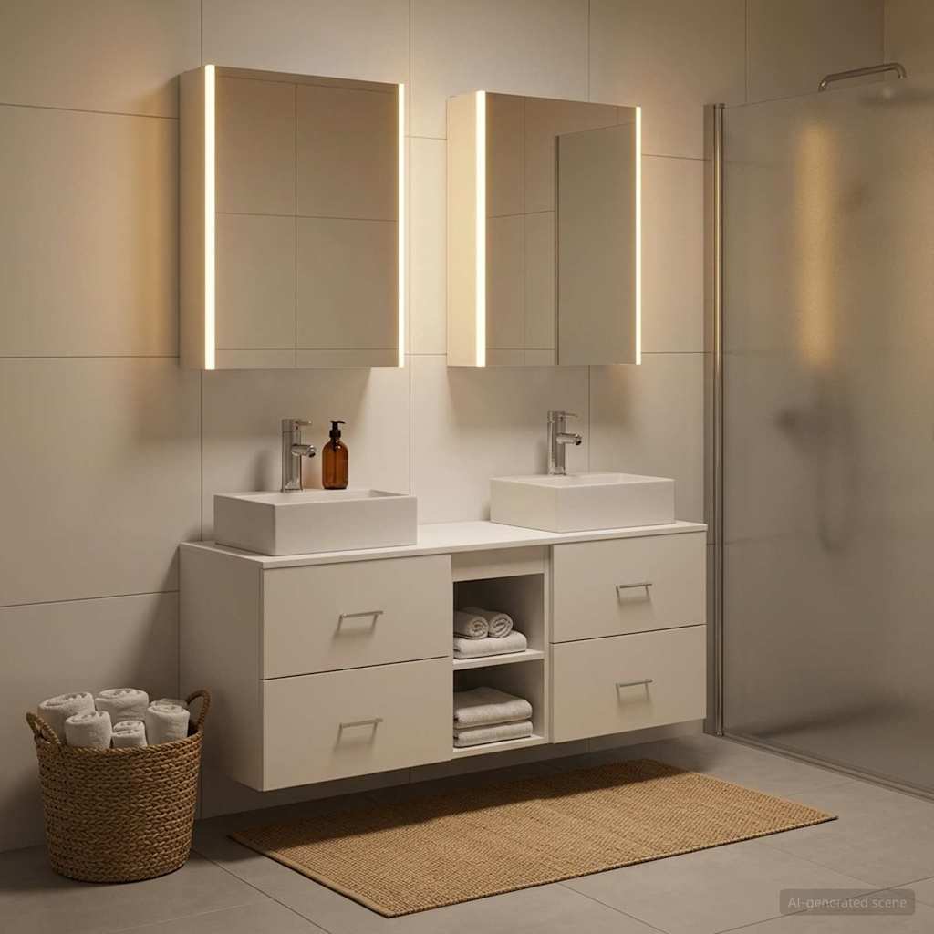 Badezimmermöbel-Set 5 stk. Weiß Ingenieurholz und Glas
