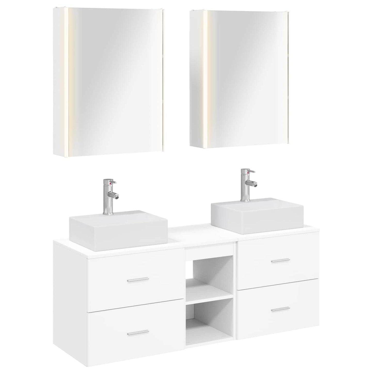 Badezimmermöbel-Set 5 stk. Weiß Ingenieurholz und Glas