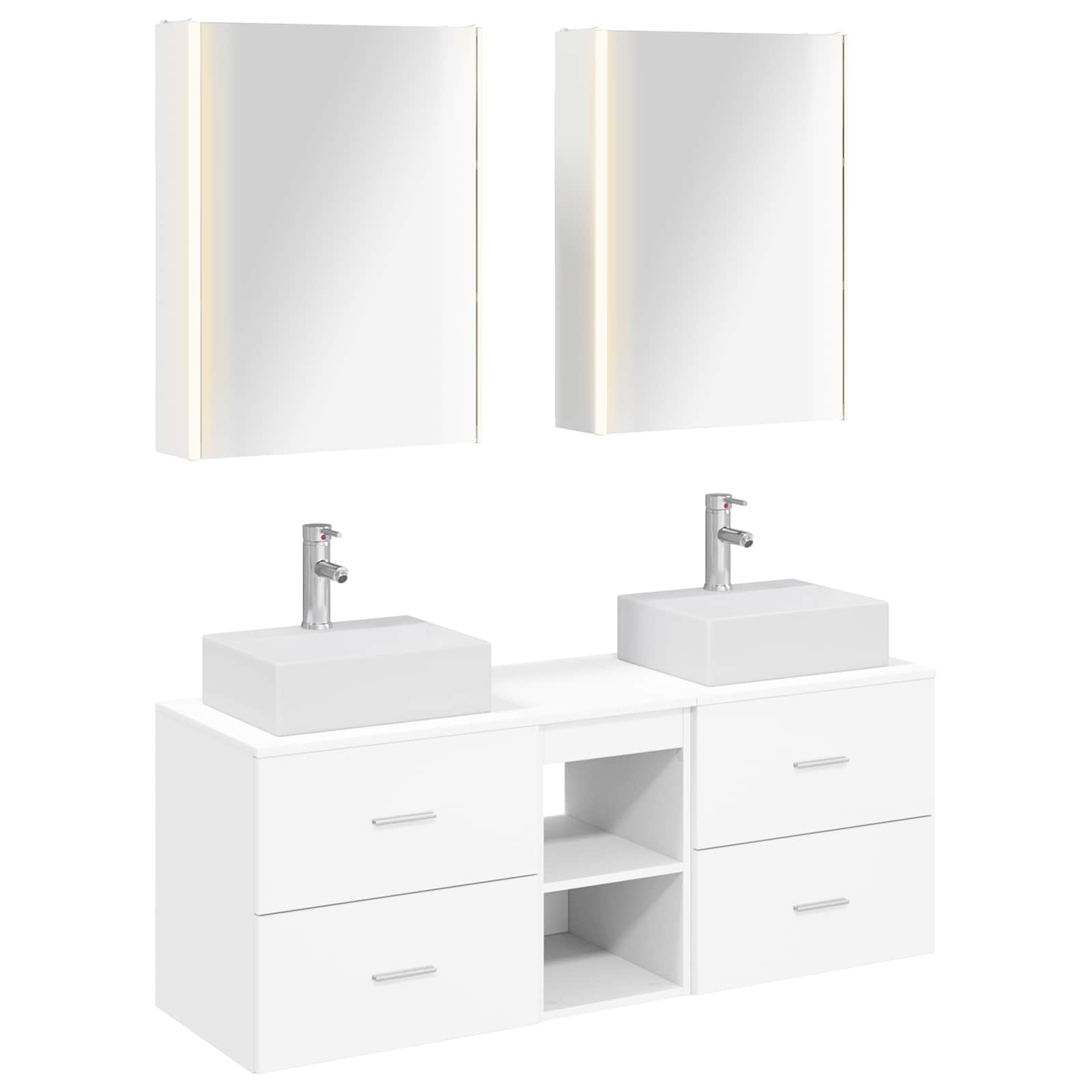 Badezimmermöbel-Set 5 stk. Weiß Ingenieurholz und Glas