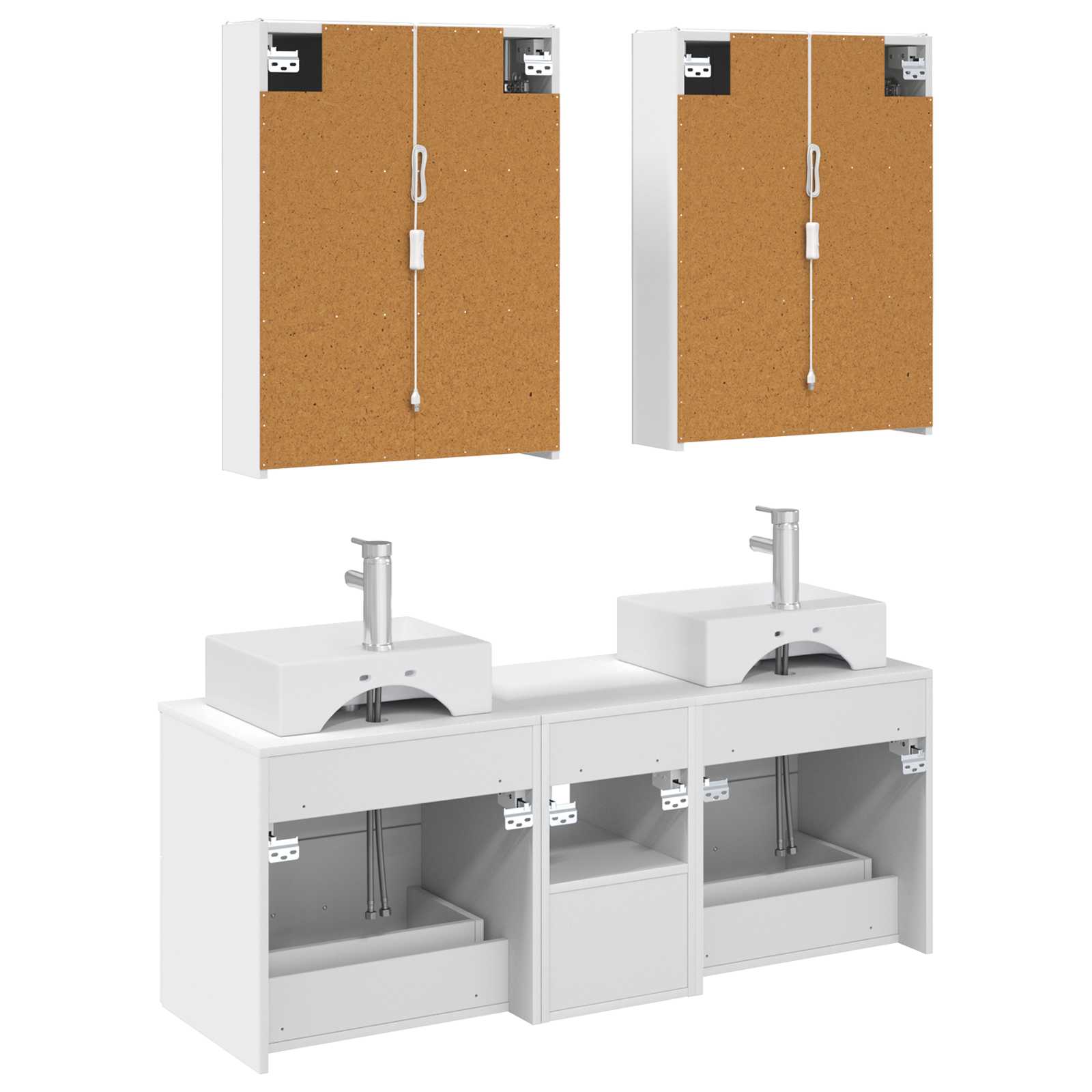 Badezimmermöbel-Set 5 stk. Weiß Ingenieurholz und Glas