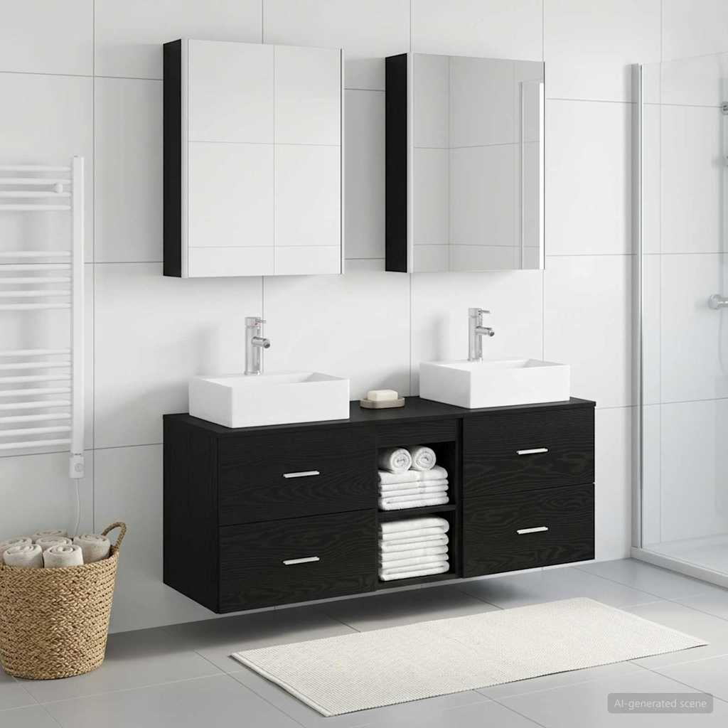 Badezimmermöbel-Set 5 stk. Schwarze Eiche