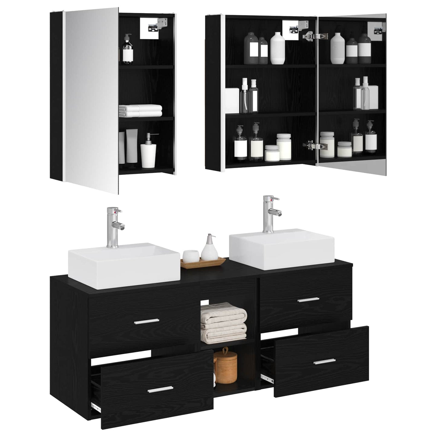 Badezimmermöbel-Set 5 stk. Schwarze Eiche