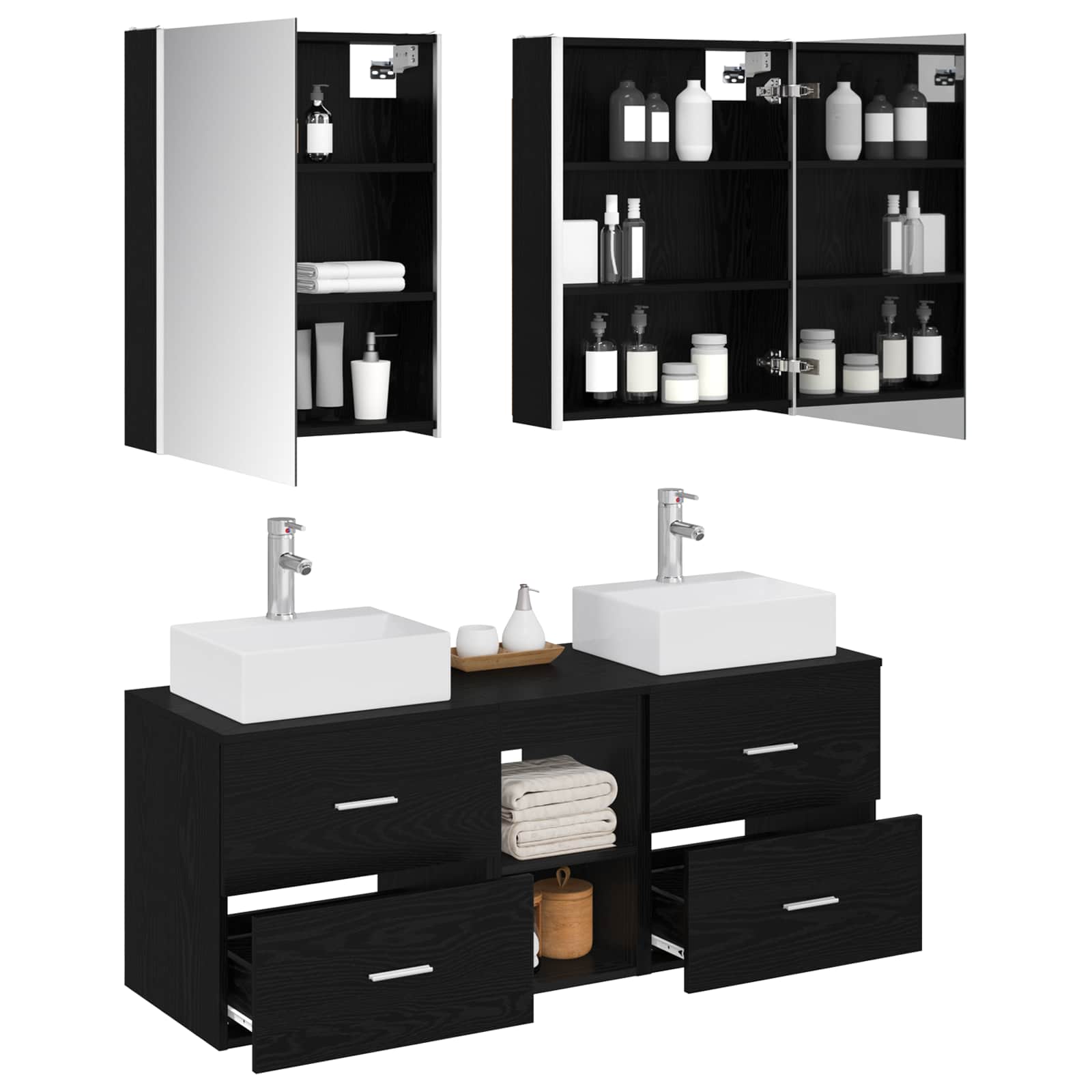 Badezimmermöbel-Set 5 stk. Schwarze Eiche