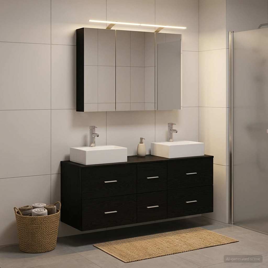 Badezimmermöbel-Set 4 stk. Schwarze Eiche
