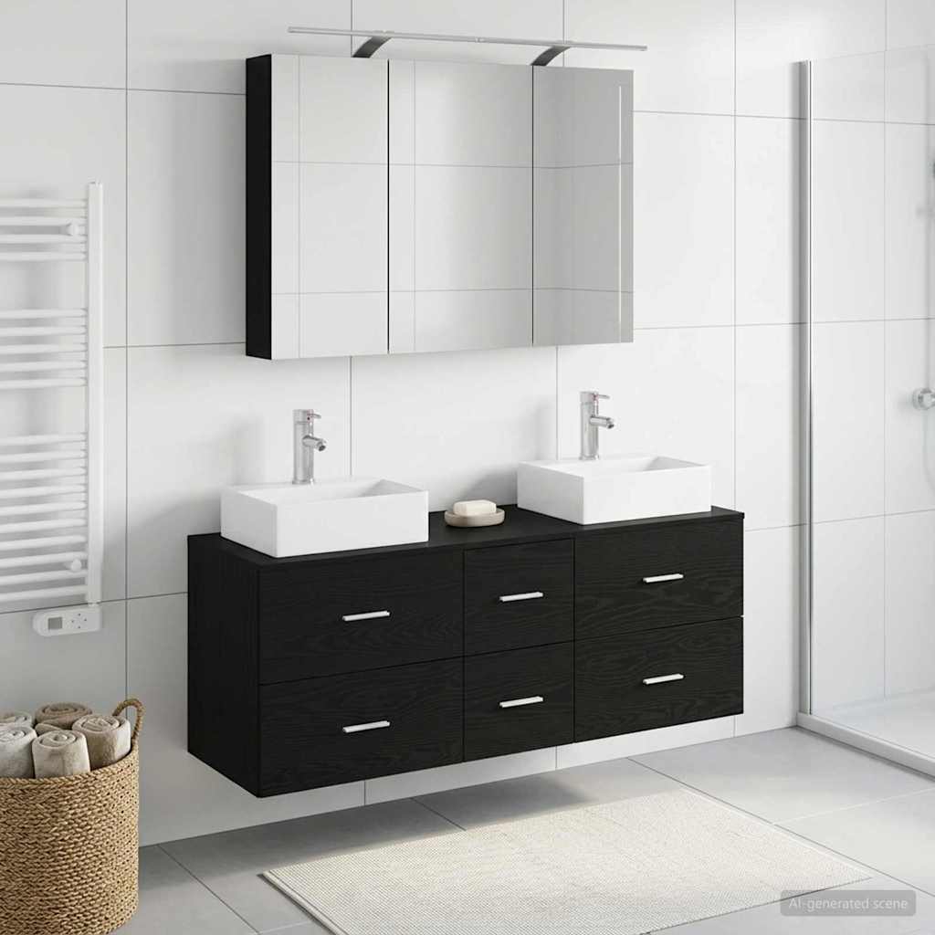 Badezimmermöbel-Set 4 stk. Schwarze Eiche