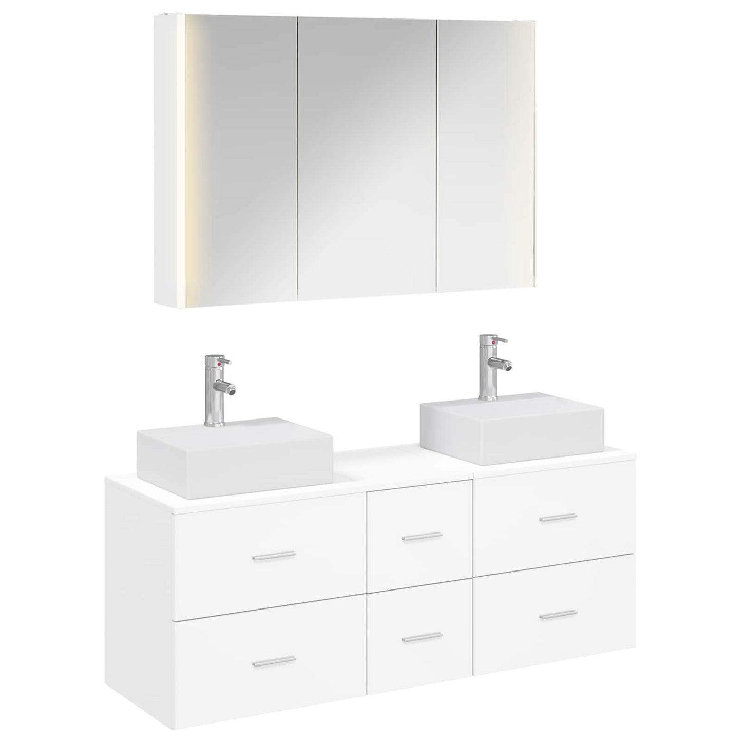 Badezimmermöbel-Set 4 stk. Weiß Ingenieurholz und Glas