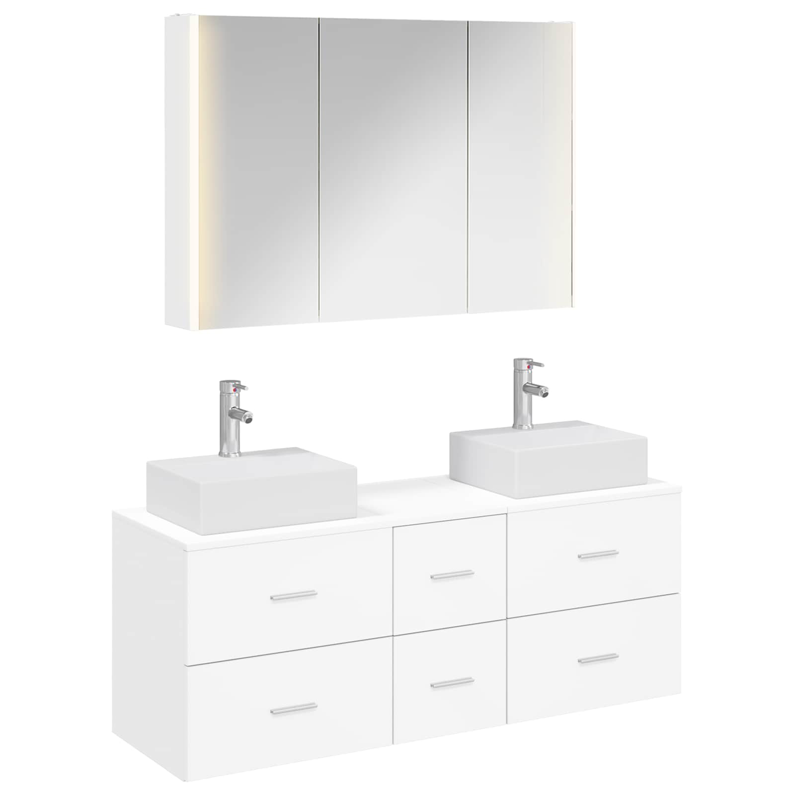 Badezimmermöbel-Set 4 stk. Weiß Ingenieurholz und Glas