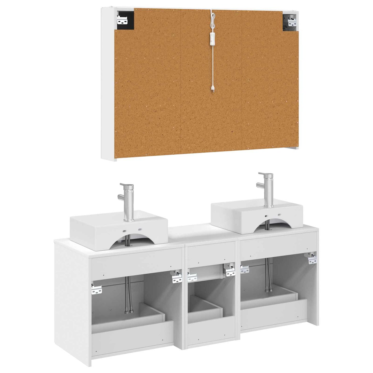Badezimmermöbel-Set 4 stk. Weiß Ingenieurholz und Glas