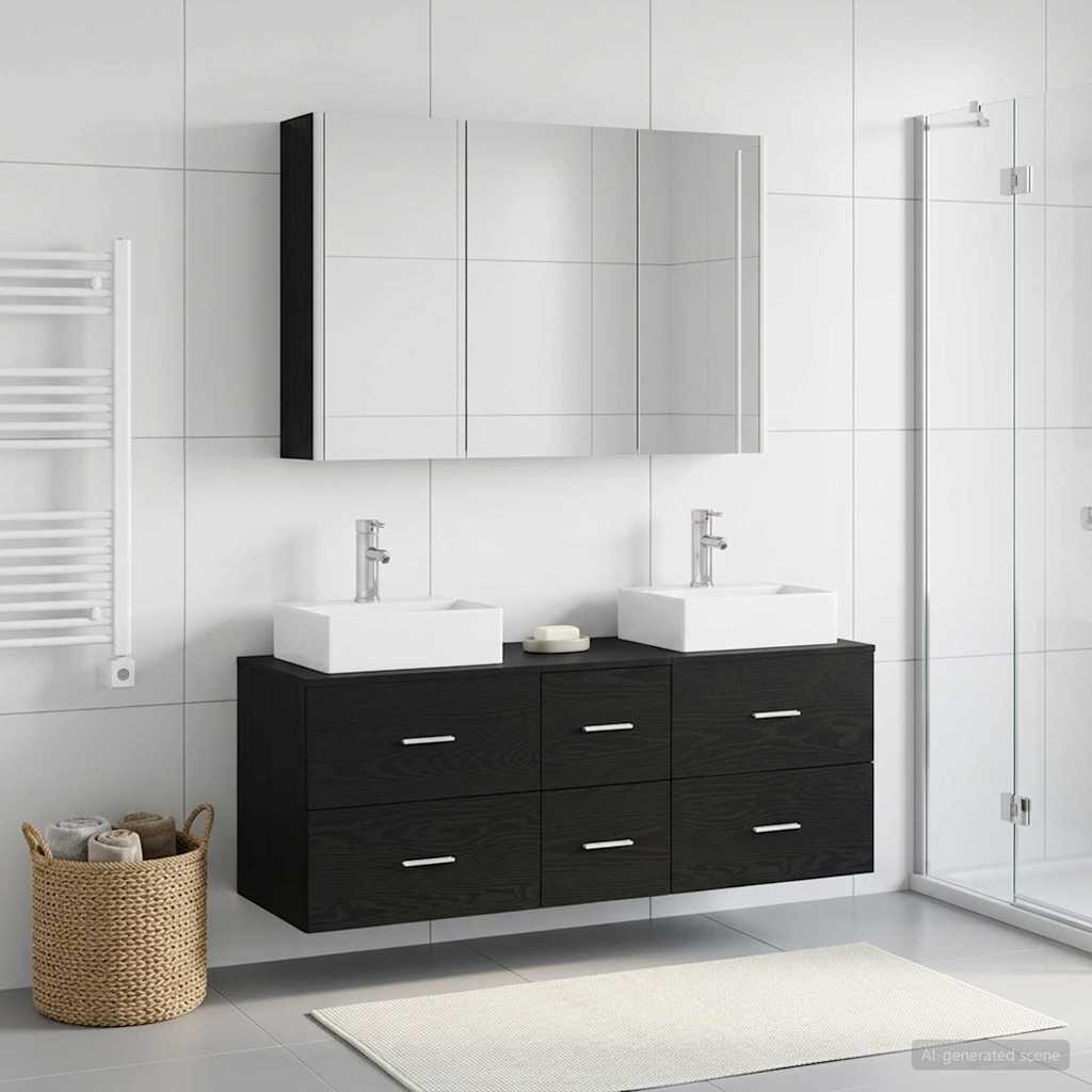 Badezimmermöbel-Set 4 stk. Schwarze Eiche