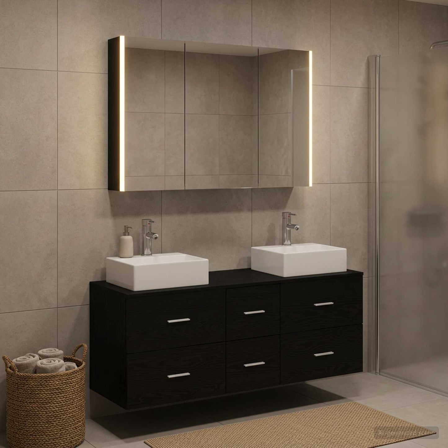 Badezimmermöbel-Set 4 stk. Schwarze Eiche