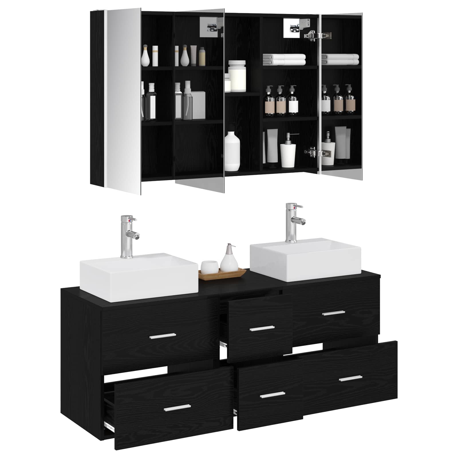 Badezimmermöbel-Set 4 stk. Schwarze Eiche