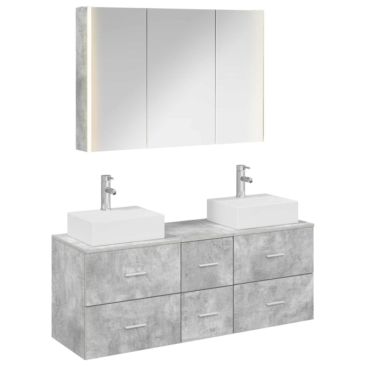 Badezimmermöbel-Set 4 stk. Betongrau Ingenieurholz und Glas